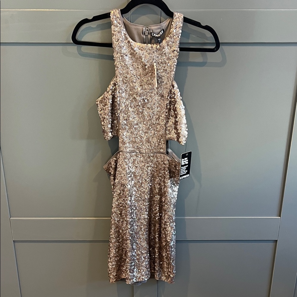 Express Gold Sequin Cutout Dress